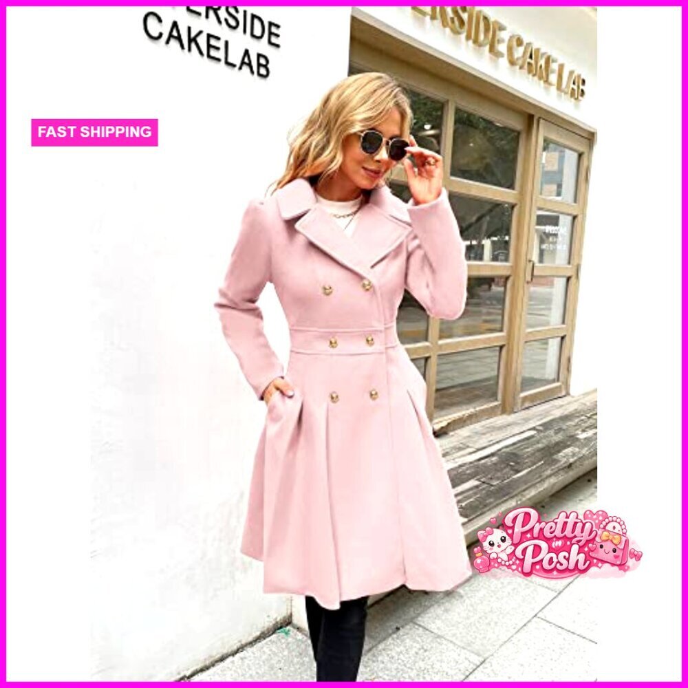 Polyester Blend Trench Coat Notch Lapel Double Breasted A-Line - Picture 3 of 7